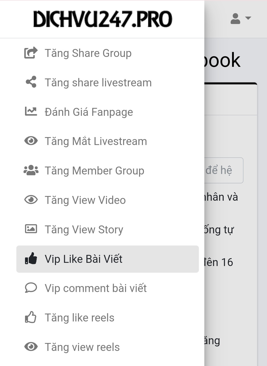 vip like bai viet facebook